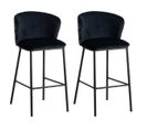 Lot De 2 Tabourets Tissu Noir Motif Fleuri - Fuji