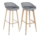 Lot De 2 Tabourets Gris Pieds Effet Bois Verni - Tressie