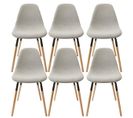 Lot De 6 Chaises Tissu Gris Chiné Clair Et Bois - Fluk