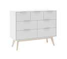 Commode Scandinave 7 Tiroirs Pin Massif Naturel Et Blanc - Laupell