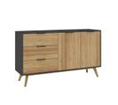 Buffet 140cm 2 Portes 3 Tiroirs Scandinave En Pin Massif Ciré - Vikov