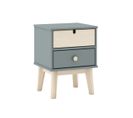 Chevet 2 Tiroirs En Mdf Et Pin Coloris Gris Vert Et Naturel - Kaina