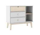 Commode 3 Tiroirs 2 Niches Mdf Et Pin Coloris Blanc Et Naturel - Kaina