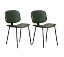 Lot De 2 Chaises En Simili Cuir Vert Piétement Métal Noir - Gary