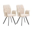 Lot De 2 Fauteuils Tissu Beige Effet Tricoté Pieds Métal Noir - Selma