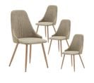 Lot De 4 Chaises Tissu Vert 3 Lignes Surpiquées Pieds Métal Effet Bois - Micat