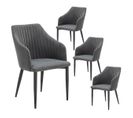 Lot De 4 Fauteuils Tissu Noir Surpiqures Verticales Pieds Métal - Fasca