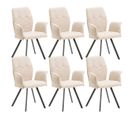 Lot De 6 Fauteuils Tissu Beige Effet Tricoté Pieds Métal Noir - Selma