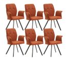 Lot De 6 Fauteuils Tissu Marron Effet Tricoté Pieds Métal Noir - Selma