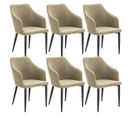 Lot De 6 Fauteuils Tissu Vert Surpiqures Verticales Pieds Métal Noir - Fasca