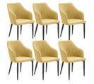 Lot De 6 Fauteuils Tissu Jaune Surpiqures Verticales Pieds Métal Noir - Fasca