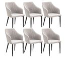 Lot De 6 Fauteuils Tissu Gris Clair Surpiqures Verticales Pieds Métal Noir - Fasca