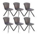 Lot De 6 Chaises Tissu Gris Anthracite Surpiqué Pieds Métal Noir - Prestia