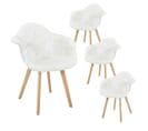 Lot De 4 Fauteuils Imitation Laine Motif Patchwork Blanc - Rohan