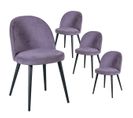 Lot De 4 Chaises Tissu Violet Piètement Bois Massif - Molly