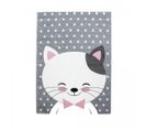 Tapis Enfant 80x150 Tissé Rose Et Gris Motif Animaux Kid Chat