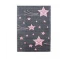 Tapis Enfant 120x170 Rectangle Tissé Rose Et Gris Kid Stars