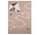 Tapis Enfant 80x150 Tissé Beige Et Blanc Motif Fresque Cerfvolant