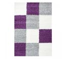 Tapis Poils Longs Shaggy 60x110 Rectangle Tissé Violet Et Gris Motif Damier