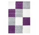 Tapis Poils Longs Shaggy 80x150 Rectangle Tissé Violet Et Gris Motif Damier