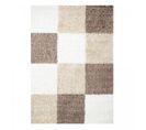 Tapis Poils Longs Shaggy 60x110 Rectangle Tissé Beige Et Marron Motif Damier