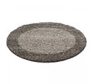 Tapis Poils Longs Shaggy Ø200cm Rond Tissé Beige Et Taupe Motif Simple Bordure