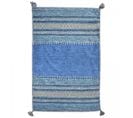 Tapis Kilim 200x290 Rectangle Fait Main En Coton Bleu Et Crème Motif Ethnique