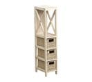 Meuble De Rangement 1 Étagère Et 3 Paniers Tressés En Bois Beige Naturel H 82 Cm