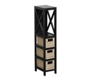 Meuble De Rangement 1 Étagère Et 3 Paniers En Bois Noir Et Beige H 82 Cm