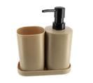 Set 3 Accessoires Salle De Bain  Beige 1 Distributeur 1 Gobelet 1 Porte Savon