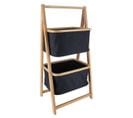 Meuble Étagère En Bambou 2 Paniers En Tissu Noir H 90 Cm