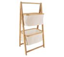 Meuble Étagère En Bambou 2 Paniers En Tissu Naturel H 90 Cm