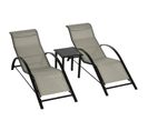 Lot De 2 Bains De Soleil Avec Table Larry Noir Et Grège