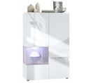 Vitrine Blanc Mat Et Brillant Insertion Chêne Nordic  (lxhxp) : 91,5 X 136,5 X 37 Cm + LED Blanc