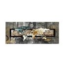 Tableau Carte Vintage Du Monde 100 X 40 Cm Beige