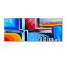 Tableau Bois Panorama, 54 Abstraction 100 X 40 Cm Bleu