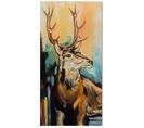 Tableau Bois Cerfs Peints 60 X 80 Cm Orange