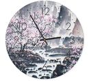 Horloge Murale Paysage Fleuri Et Cerisiers En Éclosion 40 X 40 Cm Gris