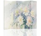 Paravent Fleurs Blanches 3 5 Volets 180 X 180 Cm - 2 Faces R° V° + 360° Gris