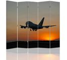 Paravent Décoratif Avion Au Crépuscule Pour Chambre 180 X 150 Cm - 2 Faces R° V° + 360° Orange