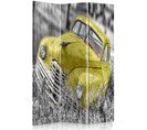 Paravent Déco Vintage: Voiture Jaune Artistique et Herbe 110 X 180 Cm - 1 Face Déco Jaune