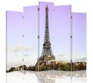 Paravent Design Tour Eiffel Parisien 5 Panneaux Chic 180 X 180 Cm - 2 Faces R° V° Violet