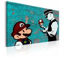 Tableau Mario Bros Sur Bois Banksy 90 X 60 Cm Bleu