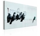 Tableau « Protester Contre Les Oiseaux » Par Banksy 120 X 80 Cm Blanc