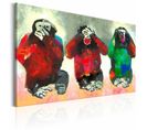 Tableau Trois Singes Sages 90 X 60 Cm Rouge