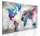 Tableau Peinture Renversée De Carte Du Monde 225 X 90 Cm Gris