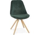 Chaise Scandinave Rembourrée Velours Vert Pieds Bois Clair