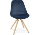 Chaise Scandinave Rembourrée Velours Bleu Pieds Bois Clair