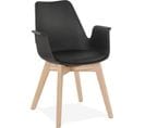 Fauteuil Scandinave Rembourré Assise Noir Pieds Boir Clair