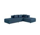 Ribol - Canapé D'angle Gauche Convertible 4 Places En Tissu, Made In France - Bleu